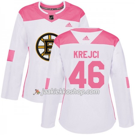 Nainen NHL Boston Bruins Pelipaita David Krejci 46 Adidas 2017-2018 Valkoinen Vaaleanpunainen Fashion Authentic